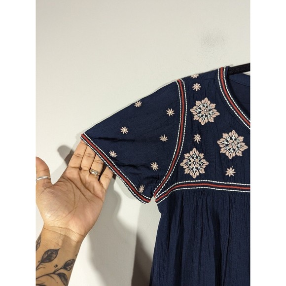 Abercrombie & Fitch Navy Embroidered Short Sleeve Swing Dress Size XS - Picture 6 of 8